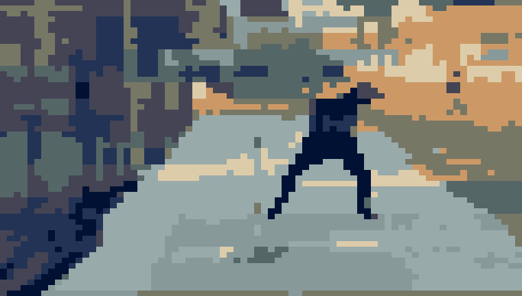Gianluca takes a swing in a batting cage, in teletext colours.